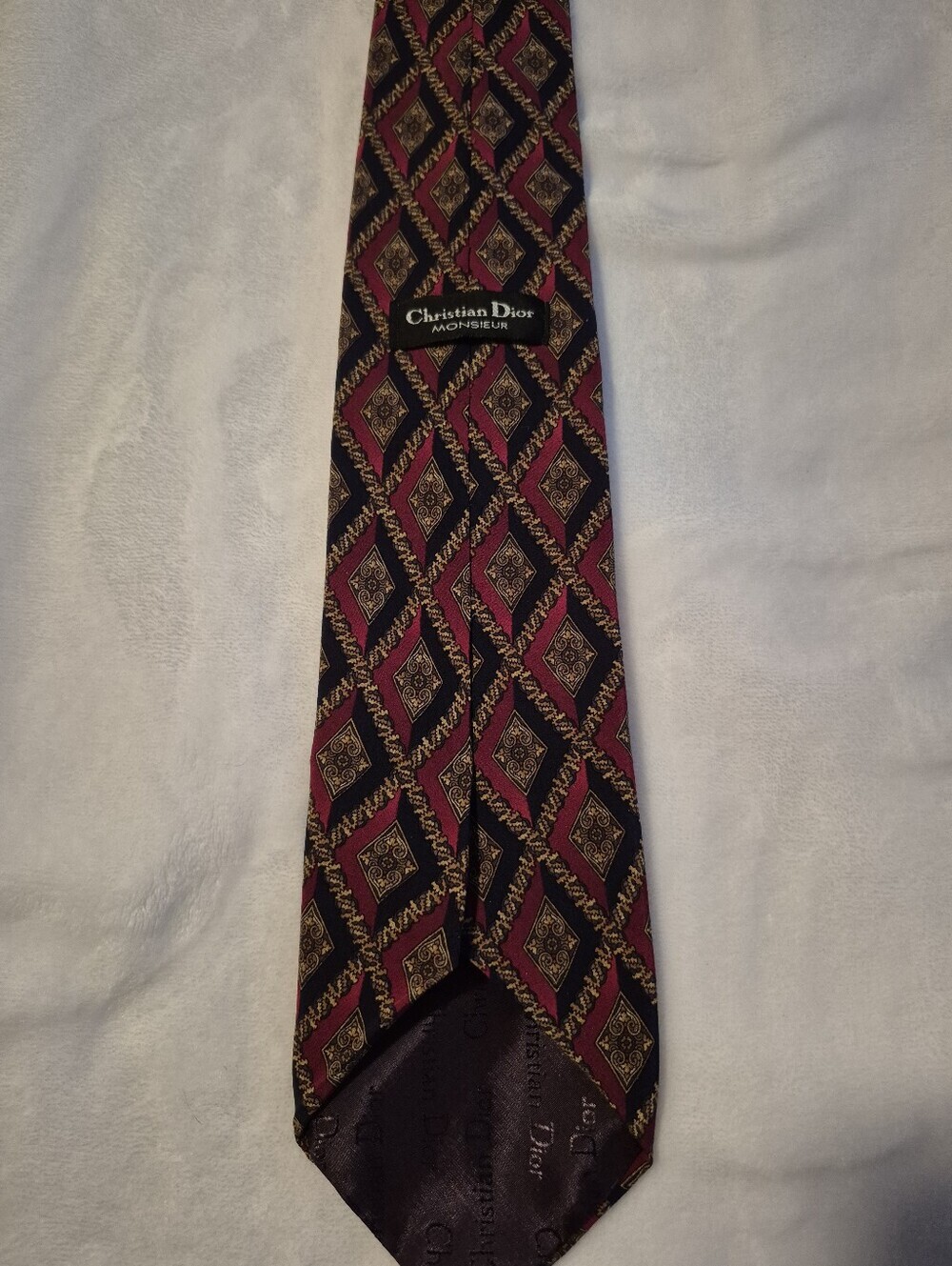 Dior Men's Burgundy, Black and Gold Geometric Silk Tie